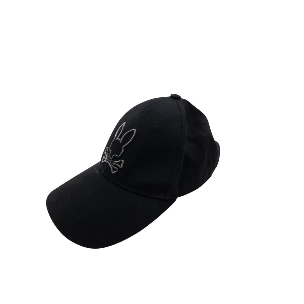 Psycho Bunny Mens Black Baseball Cap Embroidered Logo Adjustable Hat OS